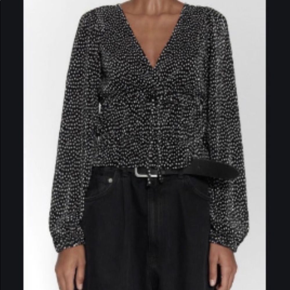 Zara Pleated Polka Dot Long Sleeve Top - Picture 6 of 6